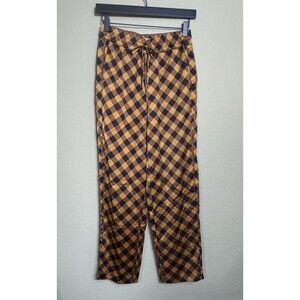 NEW Scotch & Soda Mid Rise Plaid Checkered Navy Gold Pants Womens Size XS Preppy